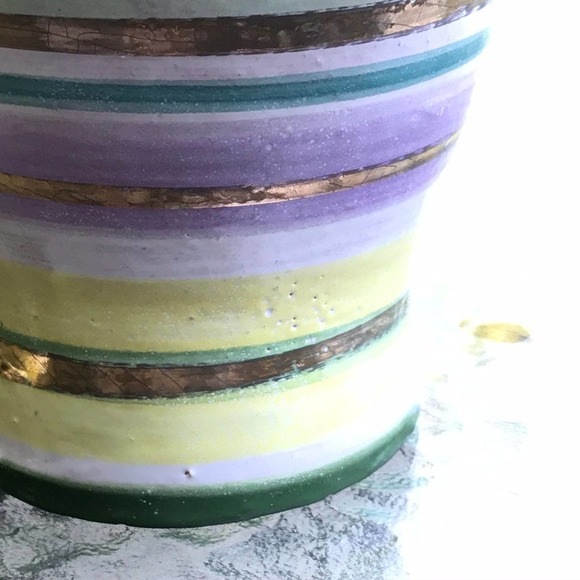 Pottery Vase in Lavender Green Yellow & Metallic Gold Stripes/Pen-Pencil Holder - Picture 9 of 12